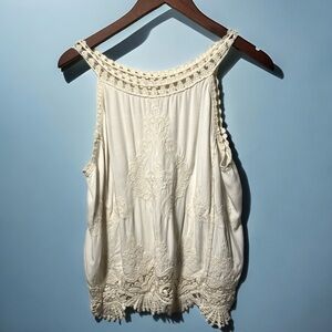 Ultra Pink Womens Sz Medium Light Cream Colored embroidered Boho Blouse